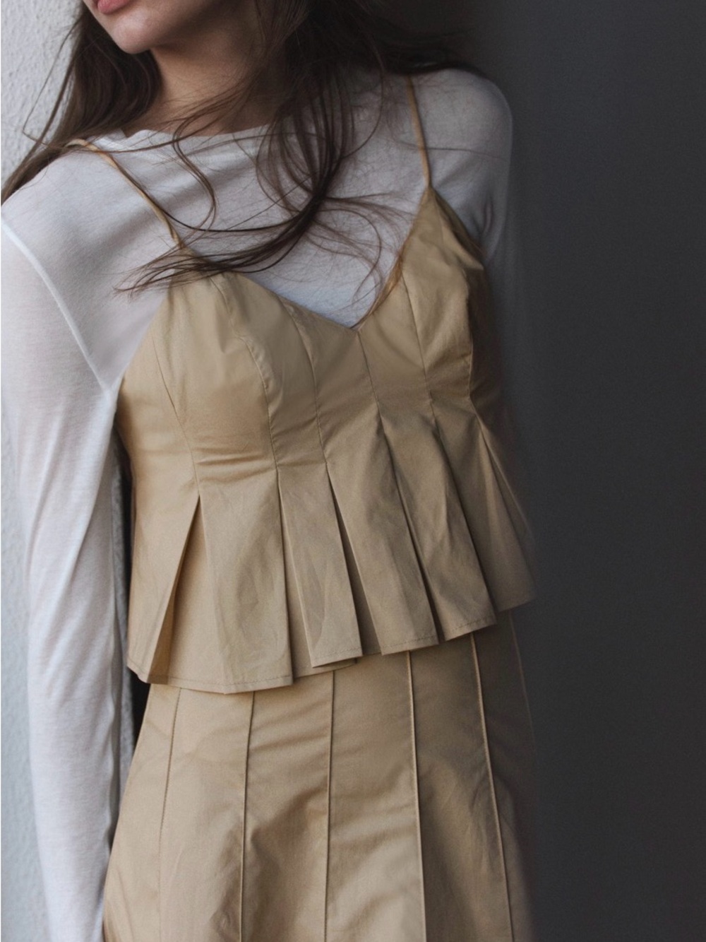 H&M Beige Pleated Top and Matching Skirt